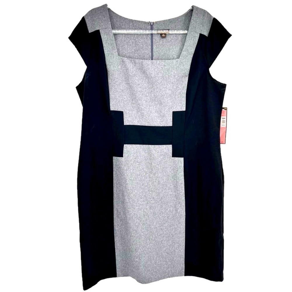 Voir Voir Dress Black Gray Color Block Career Sheath Women Sz 16 Square Neck NWT